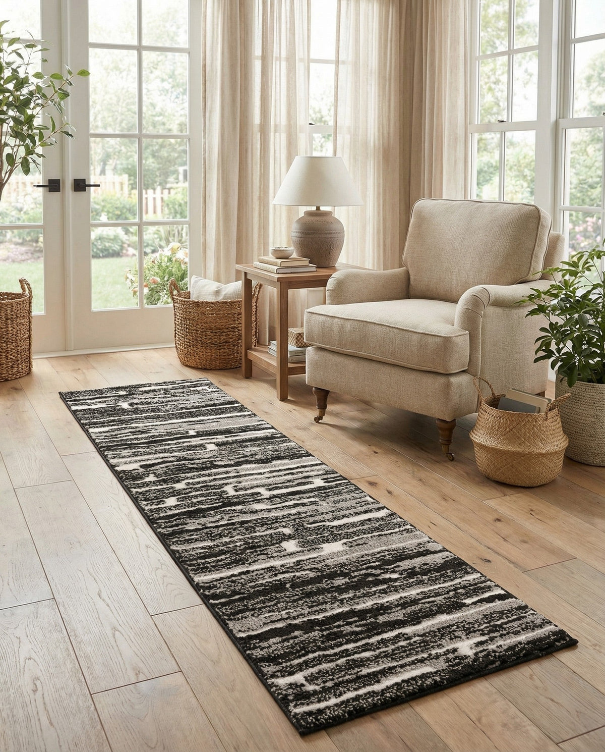 Sienna Collection Area Rug -  Rome Runner Black and Ivory  lifestyle 155