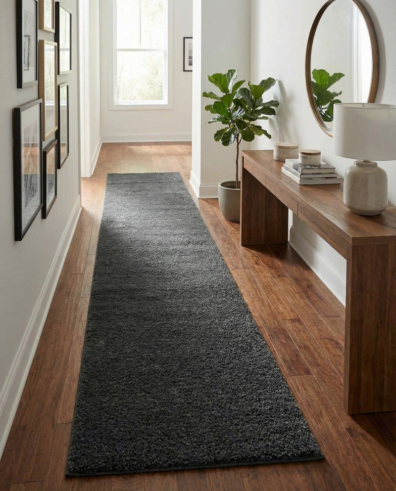 Solid Shag Seaside Collection Area Rug - Azure Cove (Charcoal) Runner Charcoal  lifestyle 37