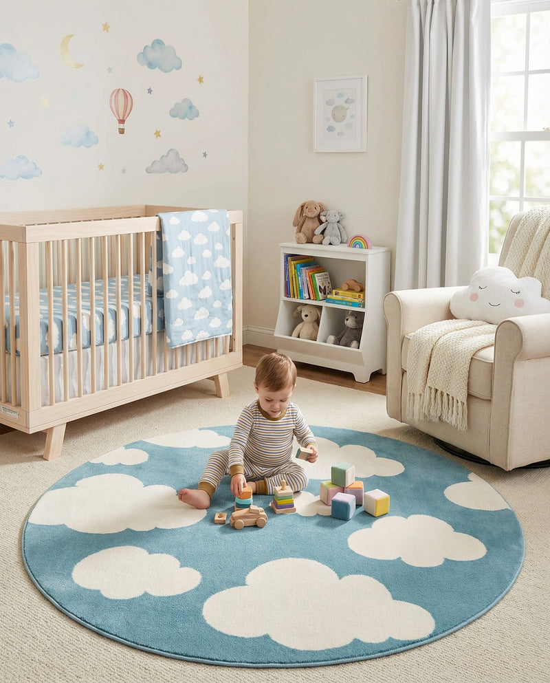 Wonder Tykes Collection Area Rug -  Dreamview Round Sky blue  lifestyle 65