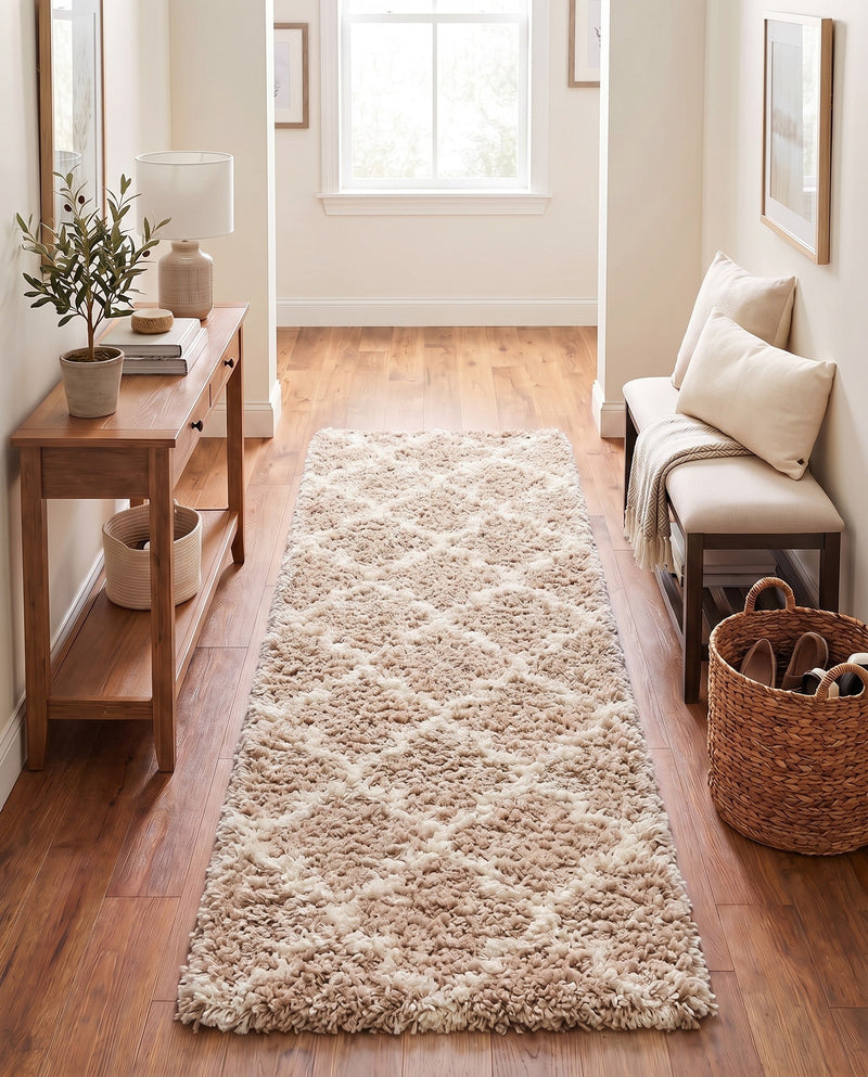 Berber Lattice Shag Collection Area Rug - Atlas (Light Brown) Runner Light Brown  lifestyle 74