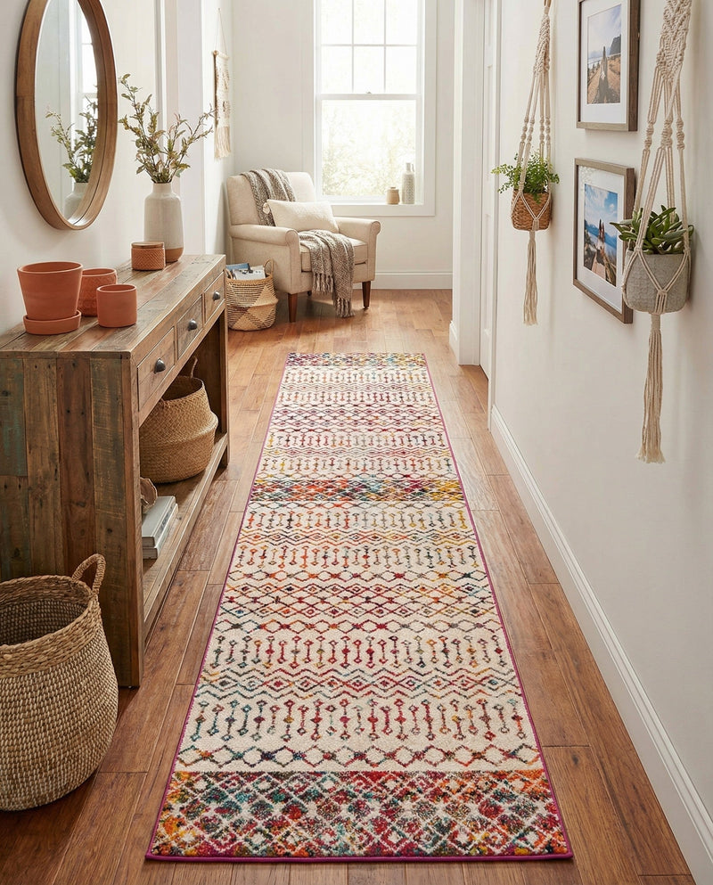Mediterranean Lattice Collection Area Rug -  Casablanca (Ivory Multi) Runner Ivory Multi  lifestyle 65