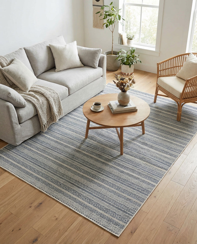 Seaside Stripes Collection Area Rug -  Boardwalk (Light Blue) Rectangle Light Blue  lifestyle 17