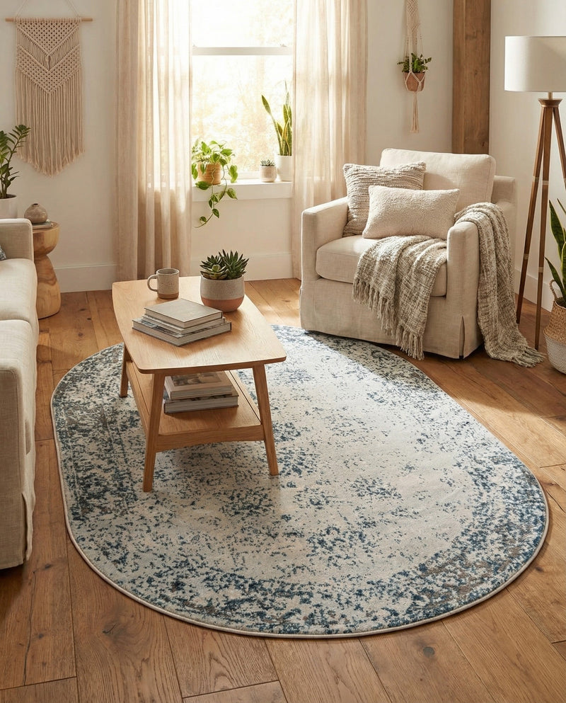 Riviera Elegance Collection Area Rug - Antibes (Light Blue) Oval Light Blue  lifestyle 80