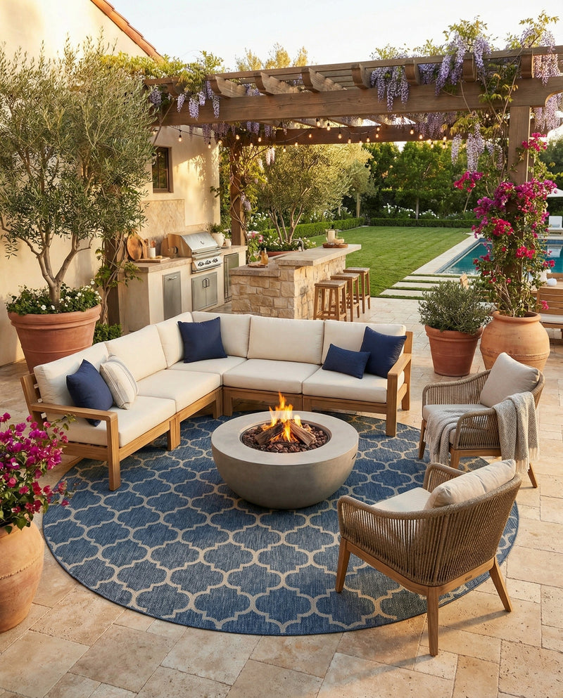 Savannah Pergola Collection Area Rug - Arbor (Navy Blue) Round Navy Blue  lifestyle 40
