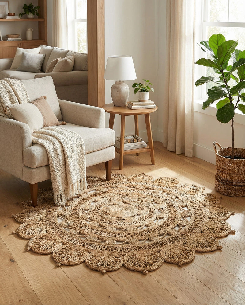 Woven Seaside Jute Collection Area Rug - Coastalhaven (Natural) Round Natural  lifestyle 27