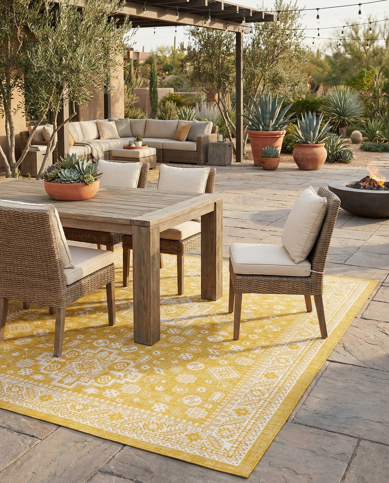 Tribal Terrace Treasures Collection Area Rug -  Incan Isle (Yellow) Rectangle Yellow  lifestyle 4