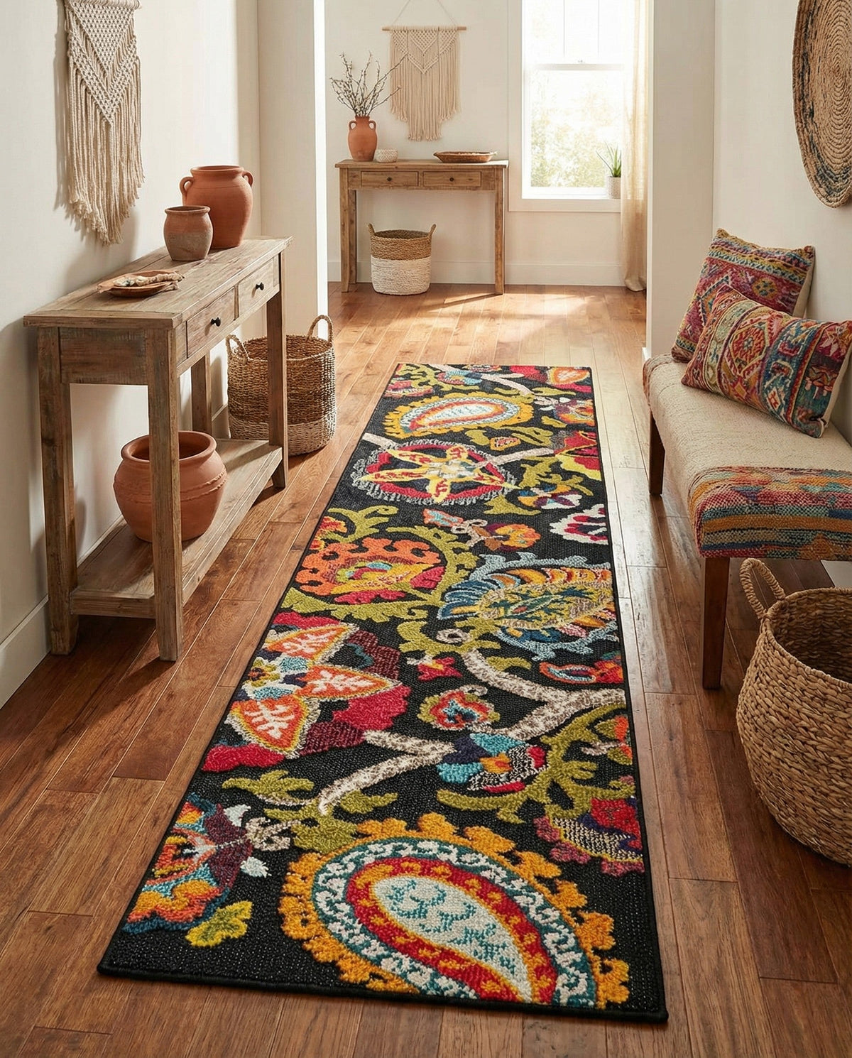 Outdoor Marrakesh Collection Area Rug - Fes Runner Multi Black  lifestyle 122