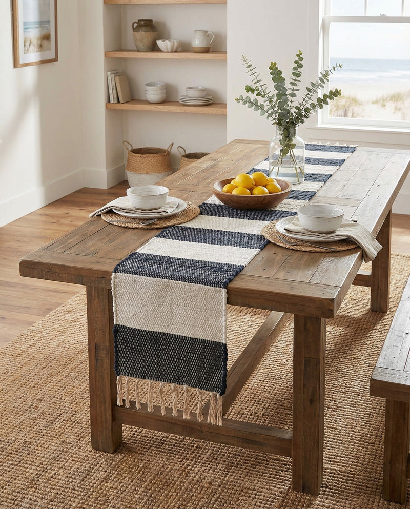 Tassel Trail Collection Area Rug - Pathway (Navy Blue) Table Runner Navy Blue  lifestyle 40