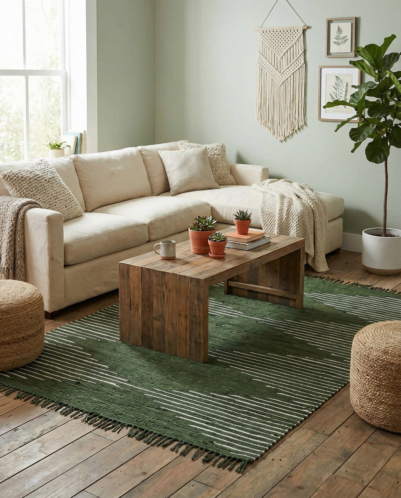 Thar Cotton Collection Area Rug - Jaisalmer (Green) Rectangle Green  lifestyle 17