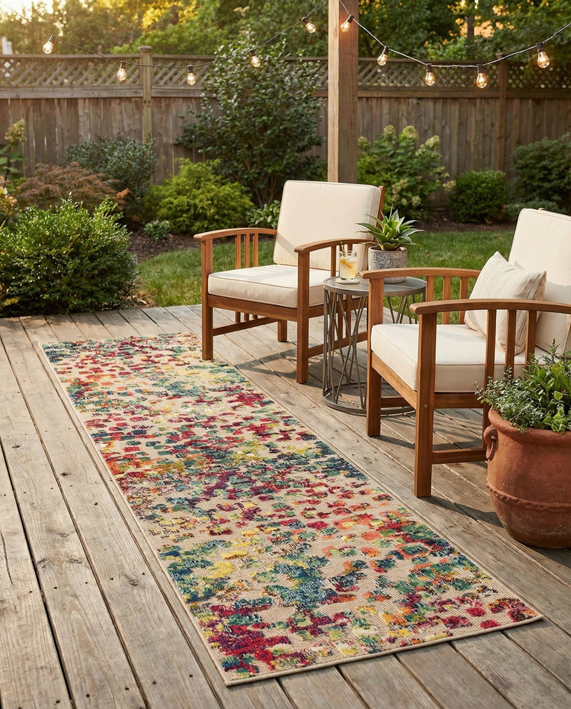 Outdoor Marrakesh Collection Area Rug -  Oujda Runner Multi  lifestyle 58