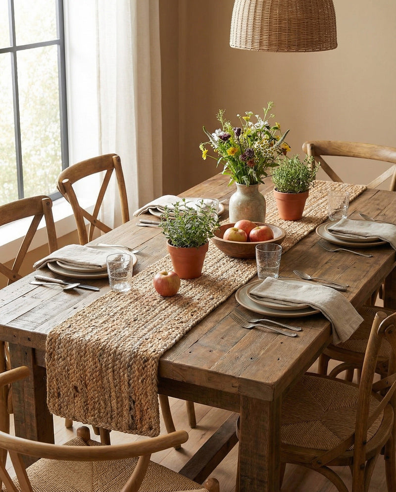 Woven Seaside Jute Collection Area Rug - Savannah (Natural) Table Runner Natural  lifestyle 50