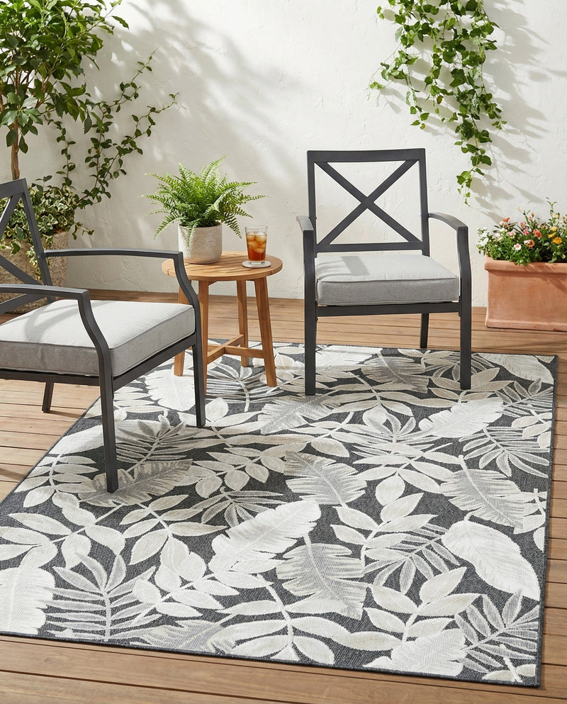 Seaside Blooms Collection Area Rug -  Serene Rectangle Black  lifestyle 40