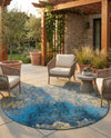 Urban Terrace Collection Area Rug -  Lanai Round Gradient Blue  lifestyle 60
