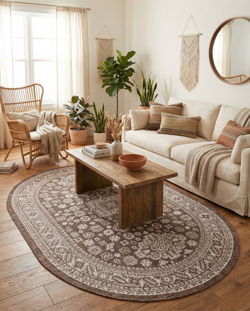 Tribal Terrace Treasures Collection Area Rug -  Incan Isle (Brown) Oval Brown  lifestyle 37