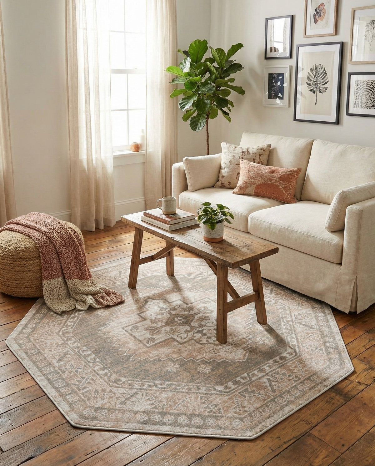 Savannah Series Collection Area Rug -  Augusta (Mink) Octagon Mink  lifestyle 100