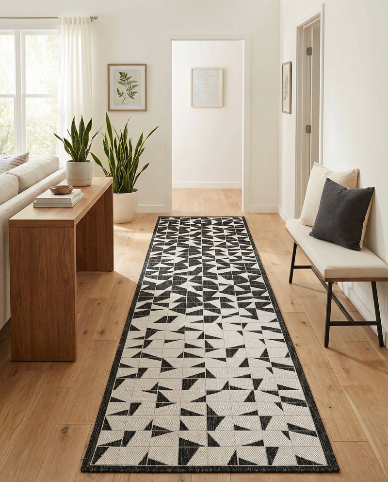 Urban Terrace Collection Area Rug -  Mercer Runner Black and White  lifestyle 54