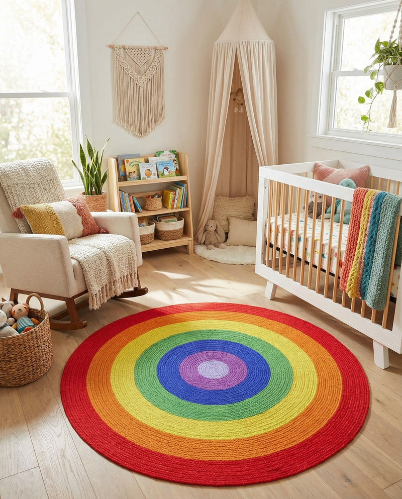 Sunset Isle Wool Braids Collection Area Rug - Paradise Round Multi  lifestyle 35