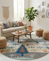 Colorburst Oasis Collection Area Rug -  Mosaic Round Ivory Gray Blue  lifestyle 69
