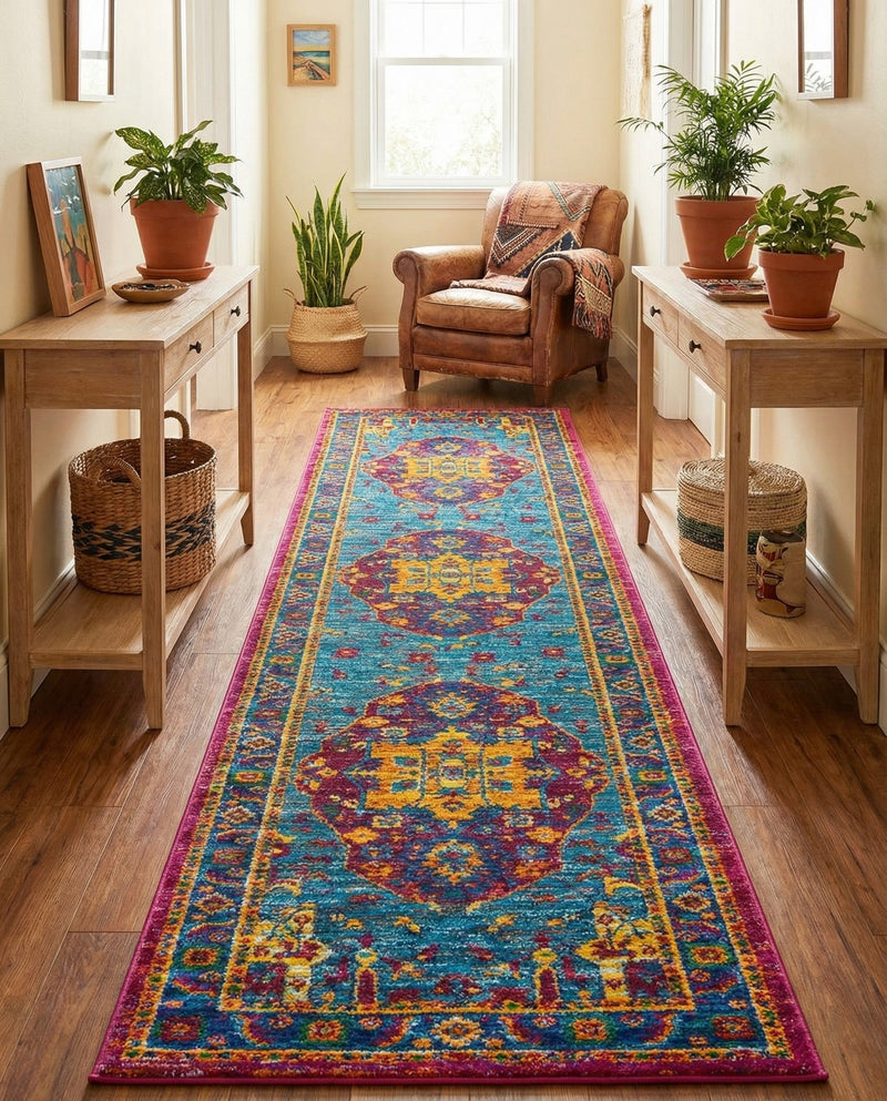 Caribbean Cove Collection Area Rug -  Canouan Runner Pink Blue  lifestyle 37