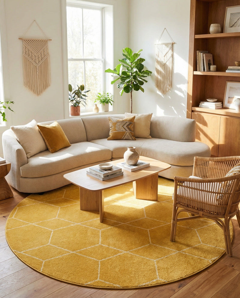 Trellis Mosaic Collection Area Rug - Arborville (Yellow) Round Yellow  lifestyle 36