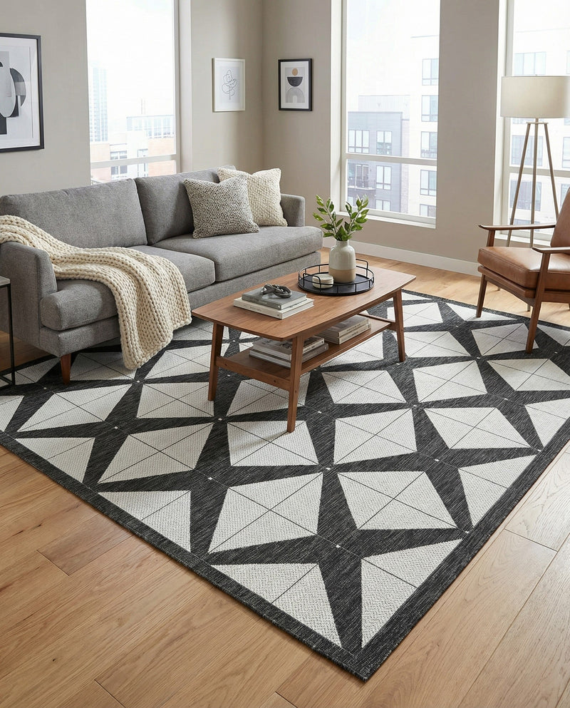 Urban Terrace Collection Area Rug -  Hudson Rectangle Black and White  lifestyle 20