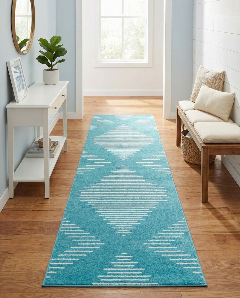 Seychelles Stripes Collection Area Rug - Mahe (Turquoise) Runner Turquoise  lifestyle 48