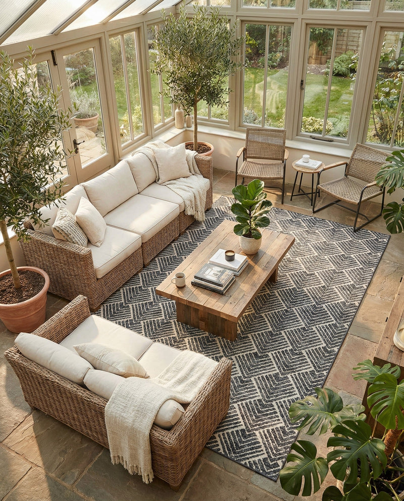 Geo Garden Lattice Collection Area Rug -  Casablanca Rectangle Charcoal Ivory  lifestyle 14
