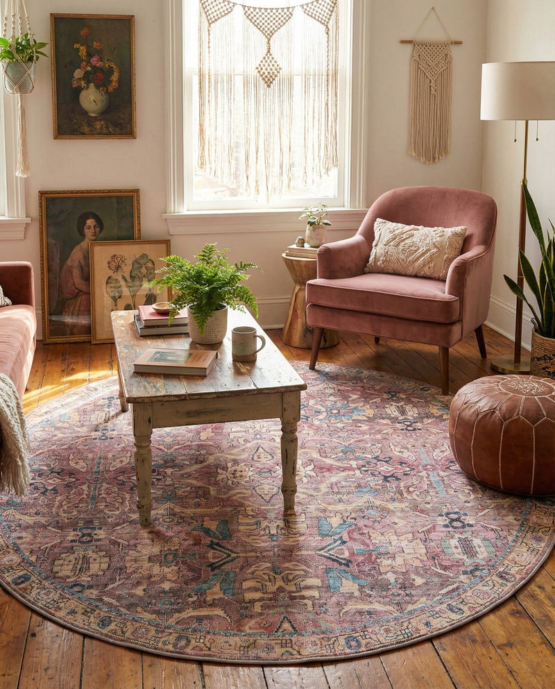 Vintage Memories Collection Area Rug -  Memories Round Pink  lifestyle 73