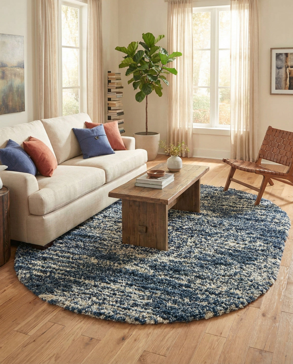 Tranquil Tides Shag Collection Area Rug -  Azure Oval Blue  lifestyle 81