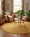 Woven Seaside Jute Collection Area Rug - Savannah (Yellow) Round Yellow  lifestyle 47