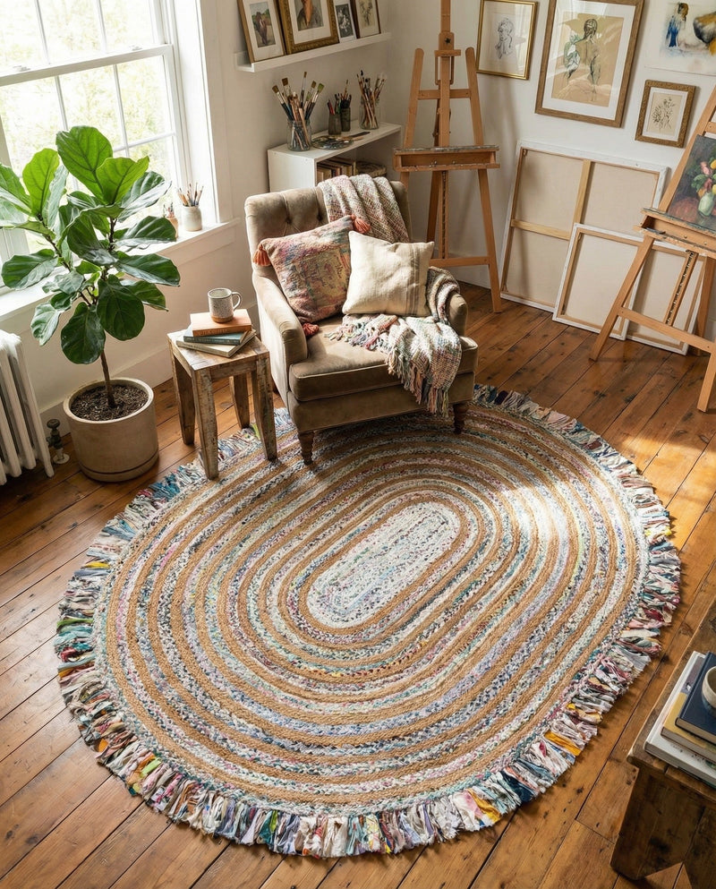 Osian Looms Collection Area Rug - Kathmandu Oval Multi White  lifestyle 11