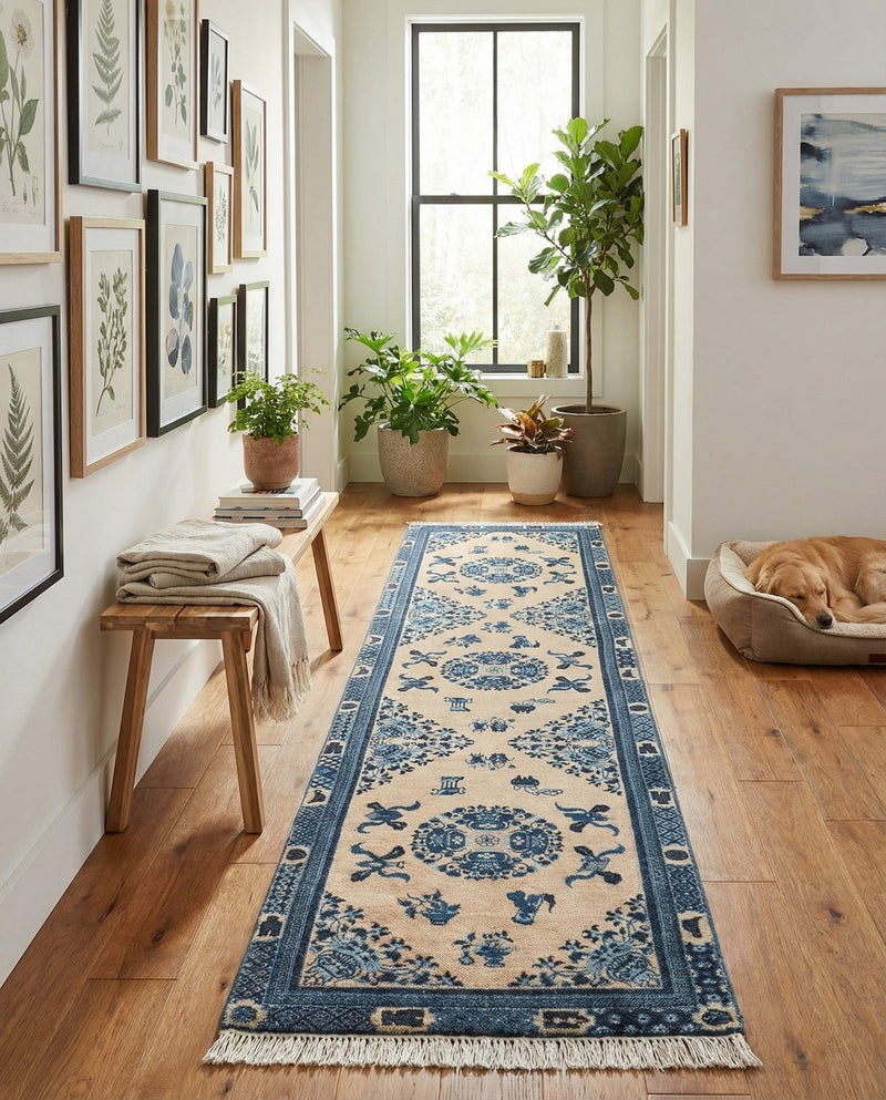 Bazaar Chic Collection Area Rug -  Casablanca Runner Ivory and Blue  lifestyle 52