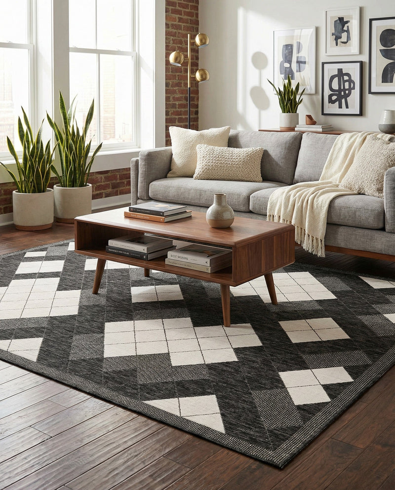 Urban Terrace Collection Area Rug -  Williamsburg Rectangle Black and White  lifestyle 19