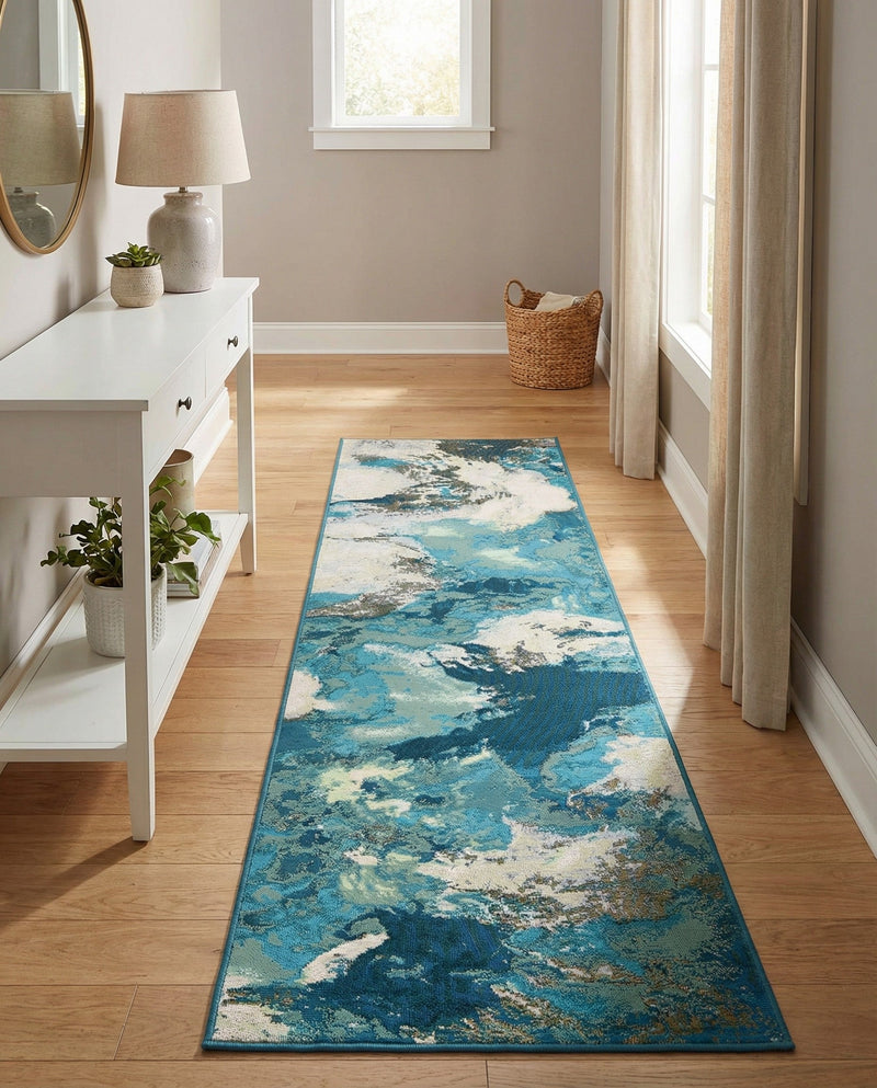 Urban Terrace Collection Area Rug -  Gazebo Runner Blue and Ivory  lifestyle 34