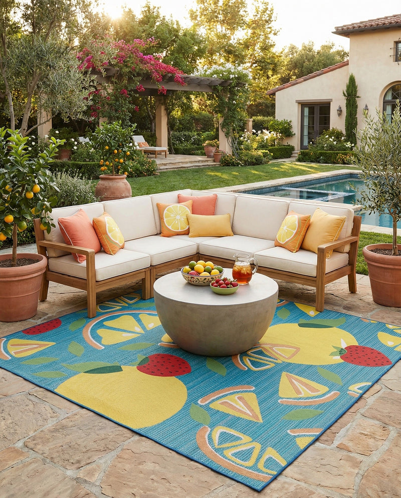 Coastal Terrace Collection Area Rug -  Cove Square Blue  lifestyle 53
