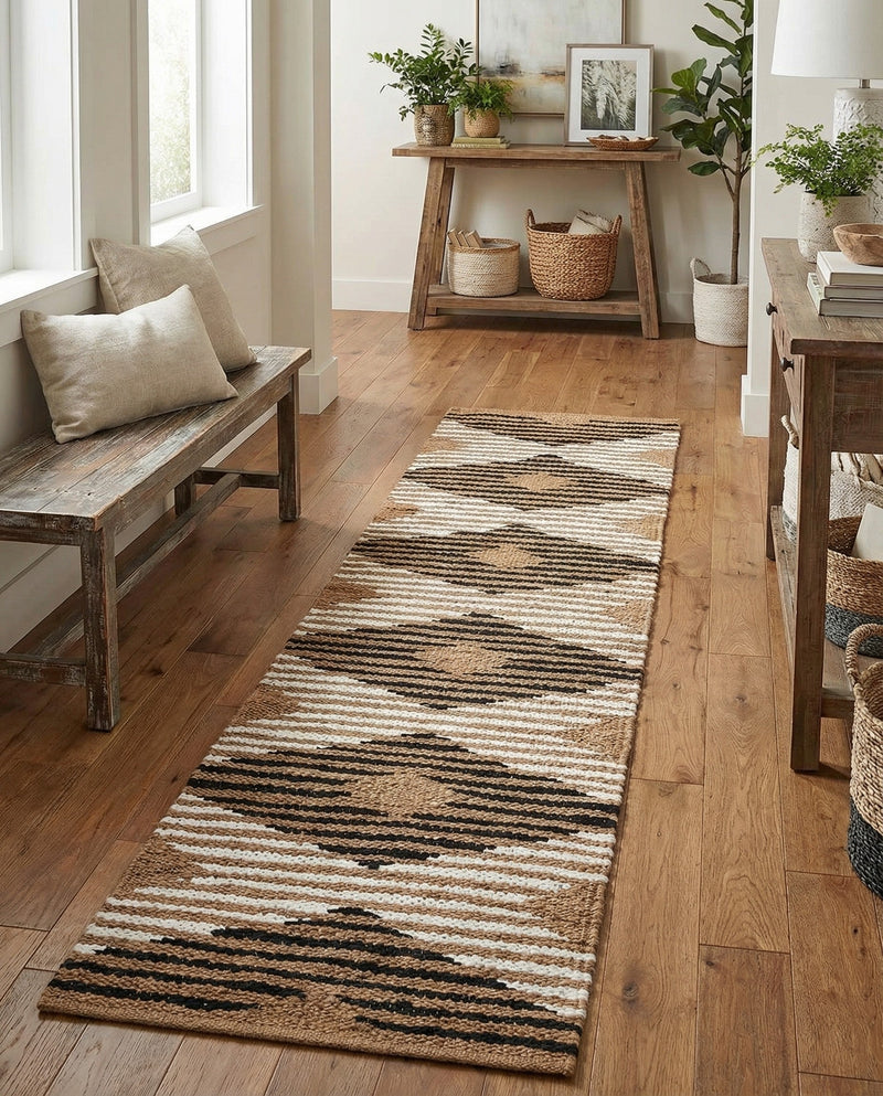 Osian Looms Collection Area Rug - Varanasi Runner Natural Black  lifestyle 37