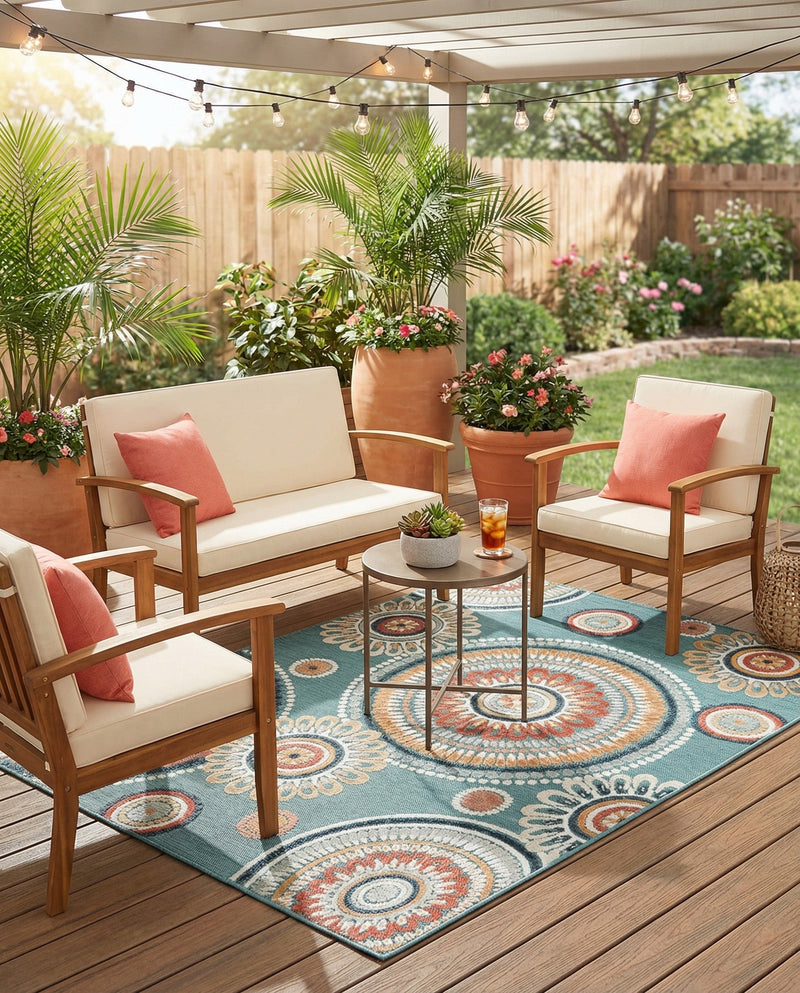 Seaside Blooms Collection Area Rug -  Eden Rectangle Light Blue  lifestyle 33