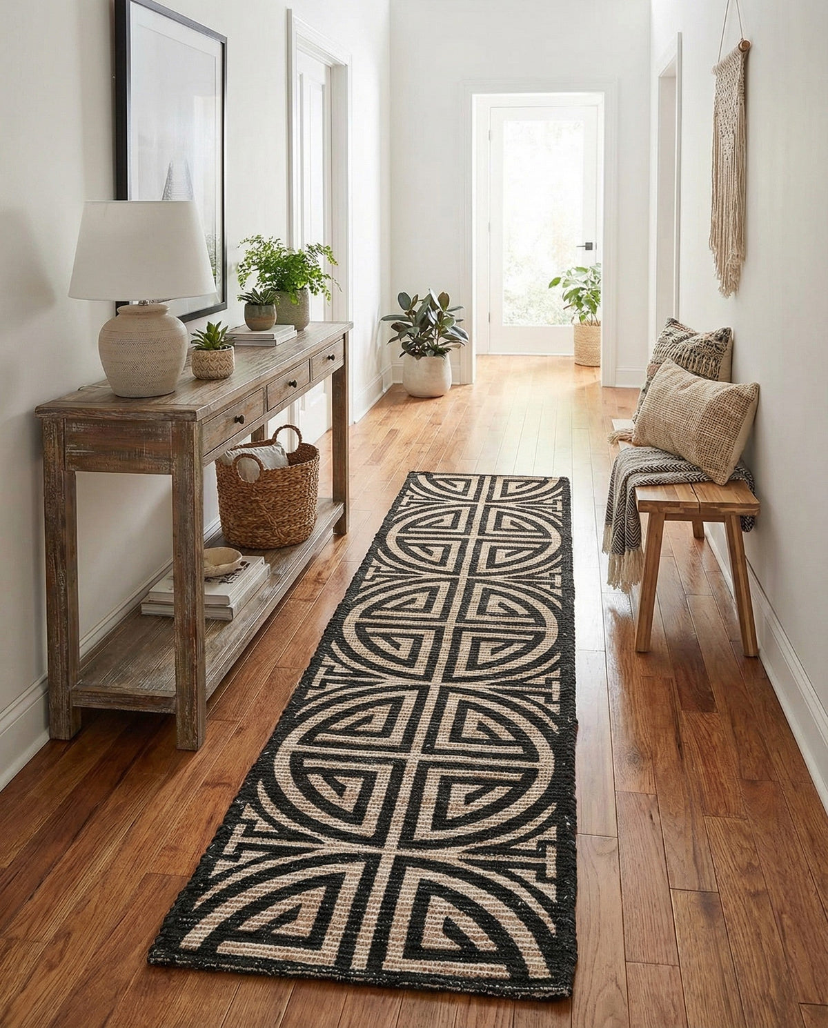 Savannah Threads Collection Area Rug -  Thar Runner Black and Ivory  lifestyle 142