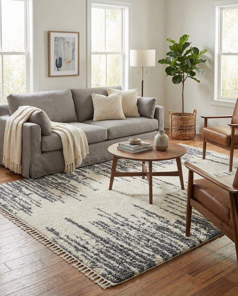 Tranquil Tides Shag Collection Area Rug - Marina Rectangle White  lifestyle 12