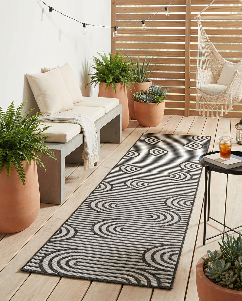 Urban Terrace Collection Area Rug -  Uptown Runner Black and White  lifestyle 53