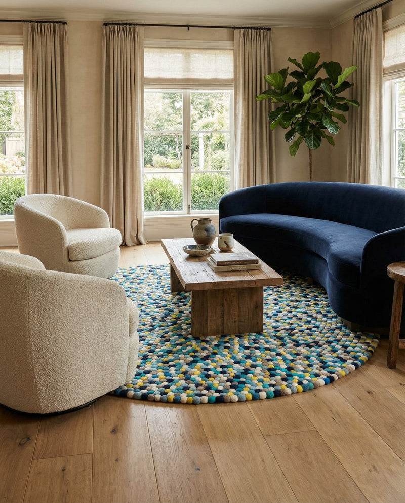 Woolen Sphere Collection Area Rug - Orbsburg (Blue) Round Blue  lifestyle 27