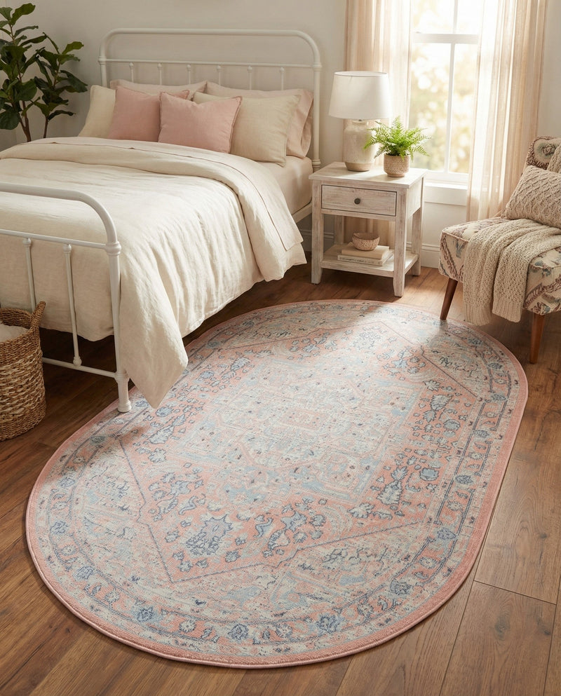Savannah Series Collection Area Rug - Charleston (Powder Pink) Oval Powder Pink  lifestyle 65