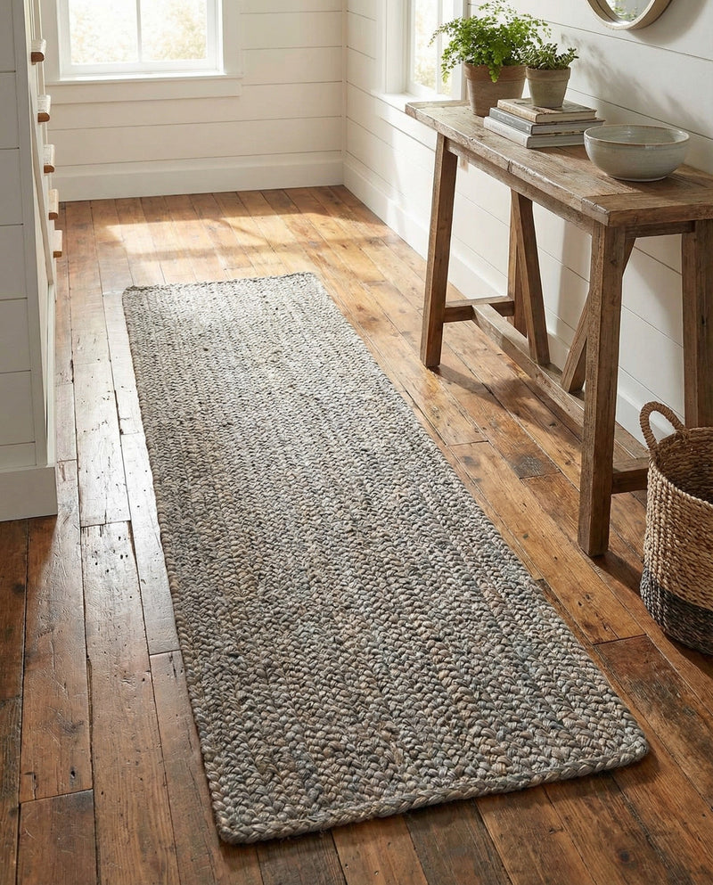 Woven Seaside Jute Collection Area Rug - Savannah (Gray) Table Runner Gray  lifestyle 46