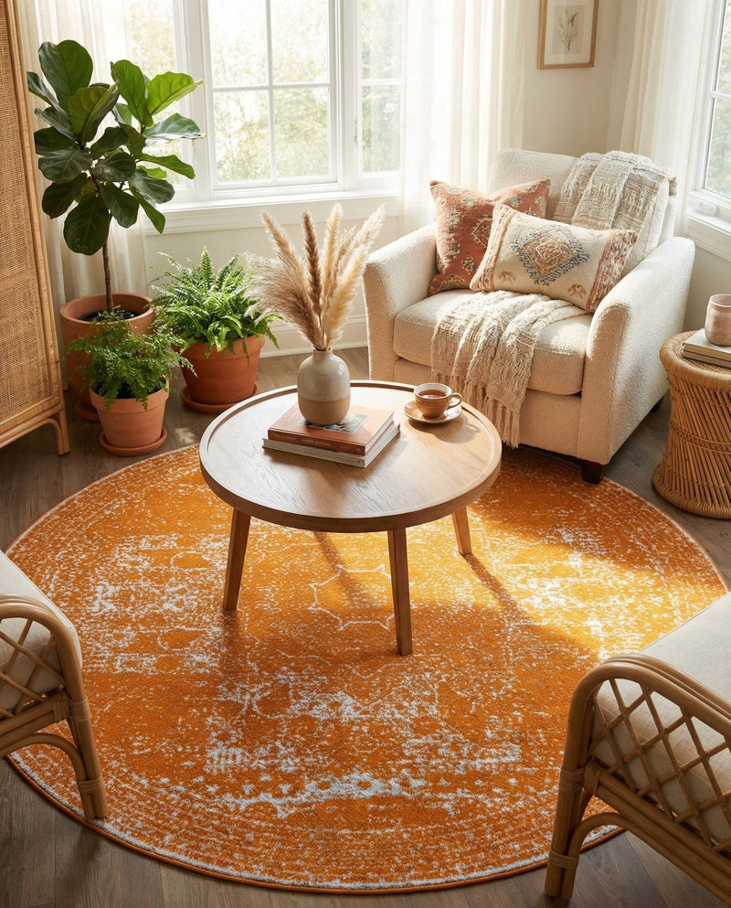 Dover Terrace Collection Area Rug -  Lagoon (Orange) Round Orange  lifestyle 57