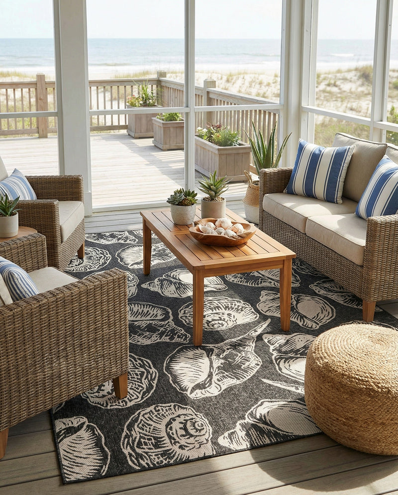 Seaside Haven Rugs Collection Area Rug -  Lighthouse (Black and White) Rectangle Black and White  lifestyle 20