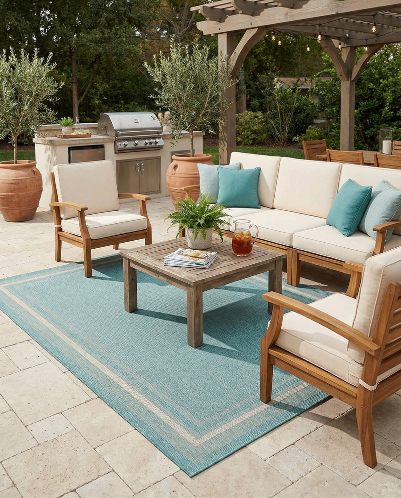 Terrace Fringe Collection Area Rug - Veranda (Aquamarine) Rectangle Aquamarine  lifestyle 8