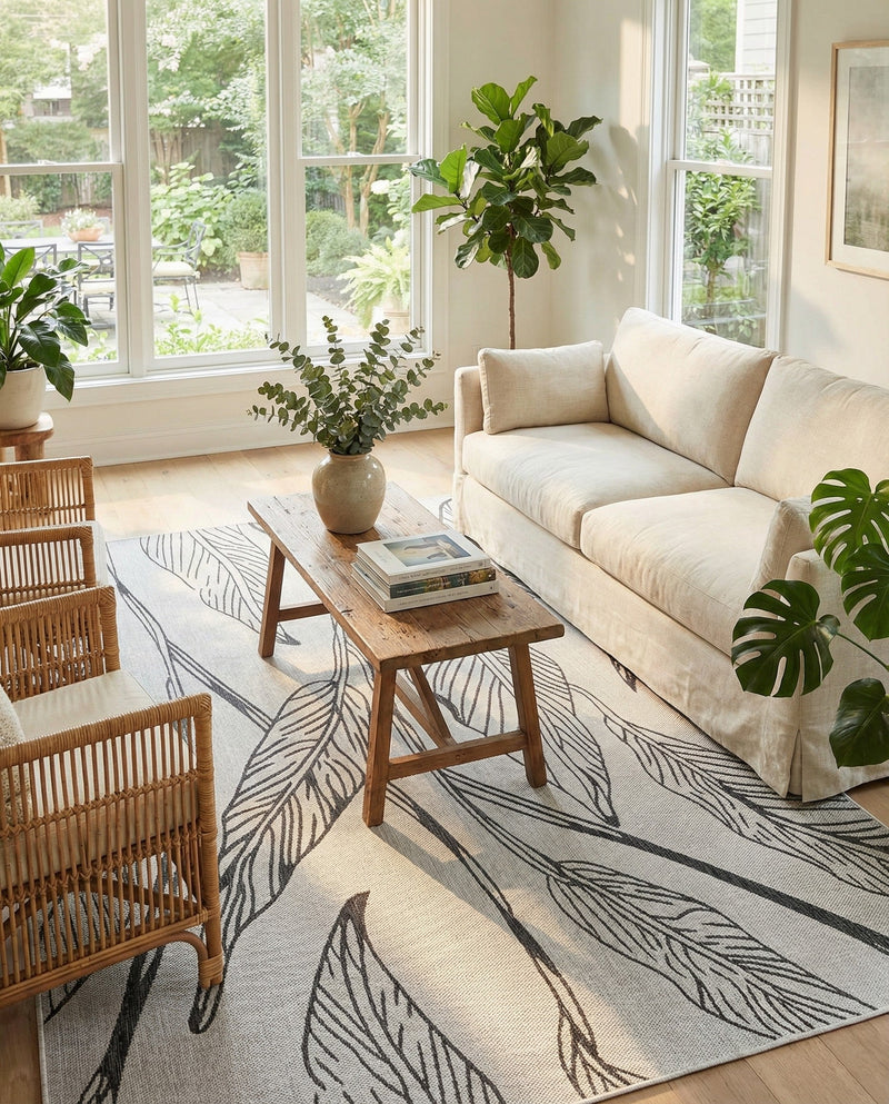 Seaside Blooms Collection Area Rug -  Evergreen (Charcoal Ivory) Rectangle Charcoal Ivory  lifestyle 13