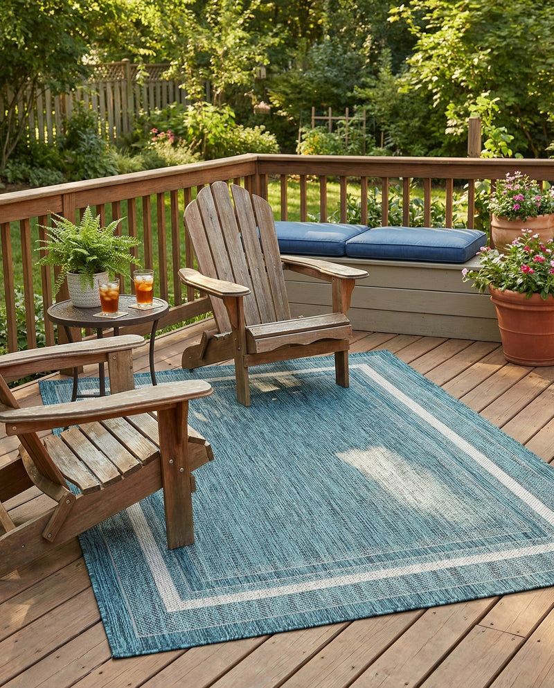Terrace Fringe Collection Area Rug - Veranda (Teal) Rectangle Teal  lifestyle 13