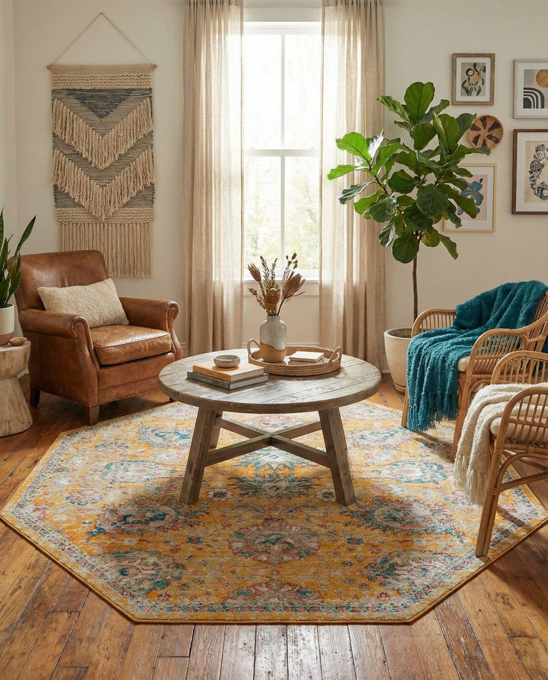 Seville Stripes Collection Area Rug -  Cordoba (Yellow) Octagon Yellow  lifestyle 54