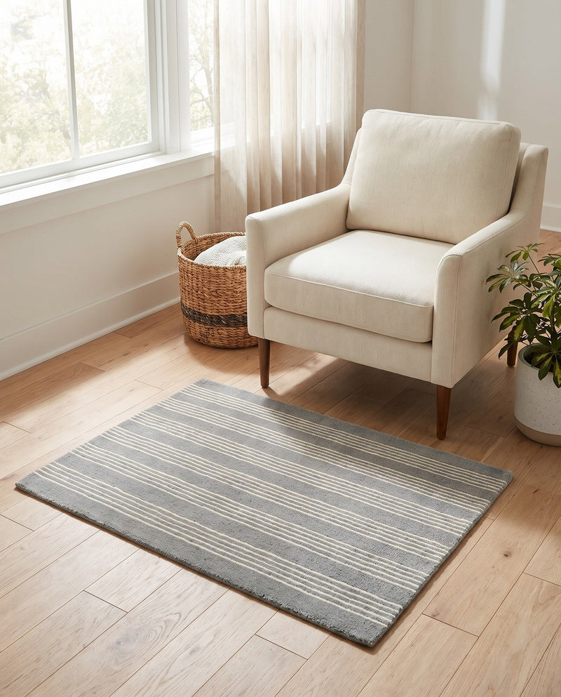 Hampton Stripes Wool Collection Area Rug - Montauk Rectangle Earl Gray  lifestyle 64
